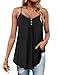 Viracy Spaghetti Strap Camisole, Juniors Loose Fitting Tank Tops Sleeveless Tunic Dress Fashion Comfy Soft Flattering Scallop Hem Rouched Button Decorated Dating Shirts Black XL