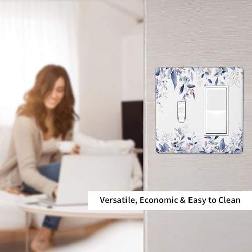 Decorative Outlet Covers Rustic Ink Blue Eucalyptus Leaves Sage leaf 2 Gang Outlet Cover Wall Plate Single Toggle Rocker Light Switch Cover Plate Switch Plate Covers for Bedroom Decor