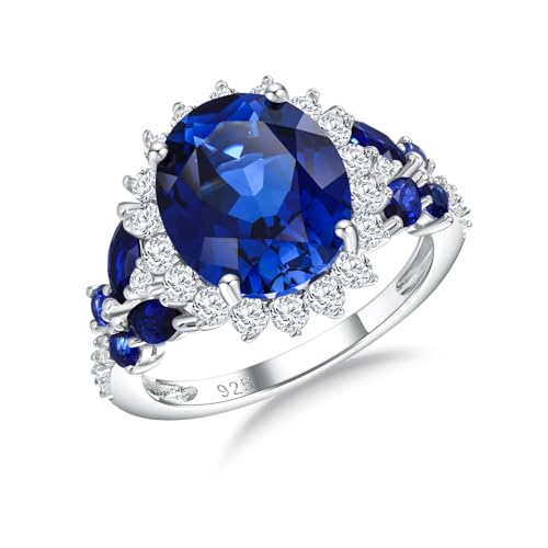 Big Oval Rings for Women Butterfly Promise Halo Ring Sterling Silver Created Sapphire/Ruby/Emerald/Aquamarine Cz Engagement Ring Birthstone Anniversary Jewelry Size 6-10