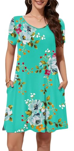 Image of WEACZZY Summer Dresses for Women 2026 V-Neck Casual T Shirt Dress Loose Short Sleeve Flowy Dresses with Pockets