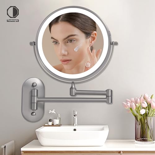 Espejo para maquillaje con luz recargable y soporte de pared miniatura 6