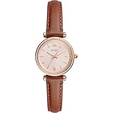 Fossil Damenuhr Carlie Mini, Dreizeigeruhrwerk, 28 mm Roségoldfarbenes Edelstahlgehäuse mit Lederarmband, ES5112