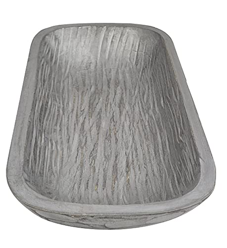 Bndplus Gun Metal Antique Vintage Wooden Dough Bowl Rectangular Hand Carved For Home Decor, Large Bowl For Holding Candles, Wicker Rattan Balls, Bread, Dough, Fruits & Others L19 X W8 X H3 Inches #TOP5
