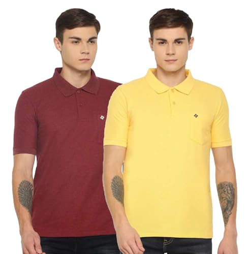 Image of Dollar Men's Pack of 1 Solid Cotton Blend Polo Neck T-Shirt