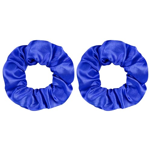 Satin Royal Blue Scrunchies 2 Pcs Hair Ties Scrunchies for Women Girls Hair Accessories Elastic Hair Ponytail Holder