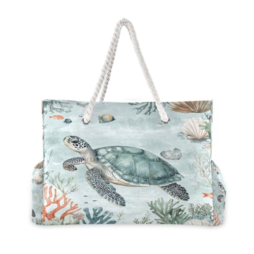 Sea Turtle Beach Bag & Travel Tote Bag Large Sandproof with Zipper Closure, Wet Pouch for Swim Gym Travel2