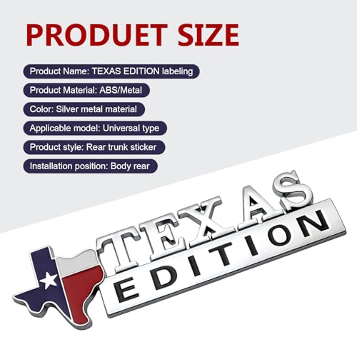 Image of 2 PCS Texas Edition Emblem, 3D Metal Texas Badge Car Decals, State Flag Logo Stickers, Car Body Emblem Modification Accessories, Universal for Most Cars Truck SUV (Silver)