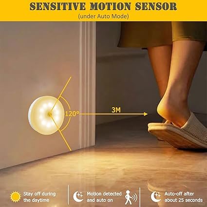 Image of ECOBSY Motion Sensor Light for Home Indoor Outdoor, Rechargeable Adhesive Led Night Light for Kitchen Cabinet Cupboard Stairs Wardrobe, Battery Operated, Automatic On Off (Round - Warm White, 4)