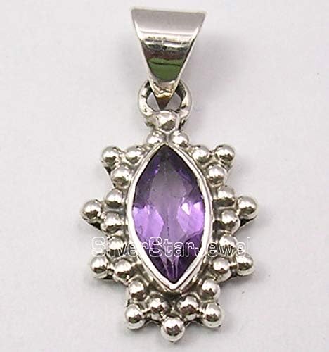 925 Solid Silver 5 x 10 mm Amethyst Pendant 0.9" Handcrafted Gift