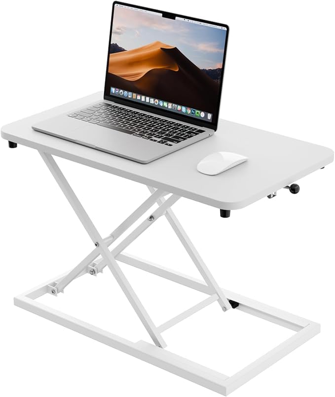 TARKAN Wood Standing Desk Riser, Height Adjustable Sit to Stand Desktop Workstation Table for Laptop & Monitor (White)