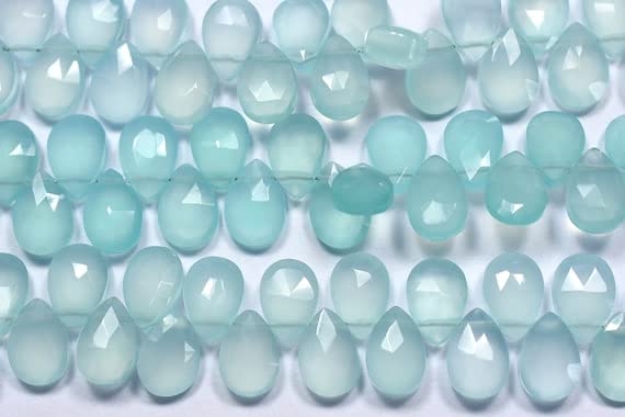 Perles de chalcédoine aqua naturelles en fil briolette poire 6x9mm pour bijoux DIY