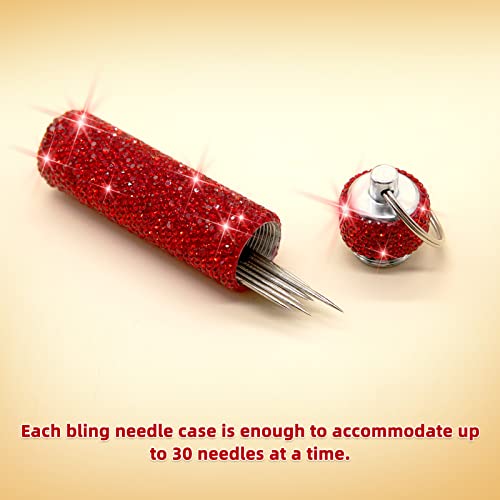 Chimuyu Sewing Needle Case Storage Portable Bling Rhinestone Sewing Needle Holder Embroidery Needle Case Container Pocket Box With Keychain For Store Needle, Toothpick, Pill, Bead (Red) #TOP2