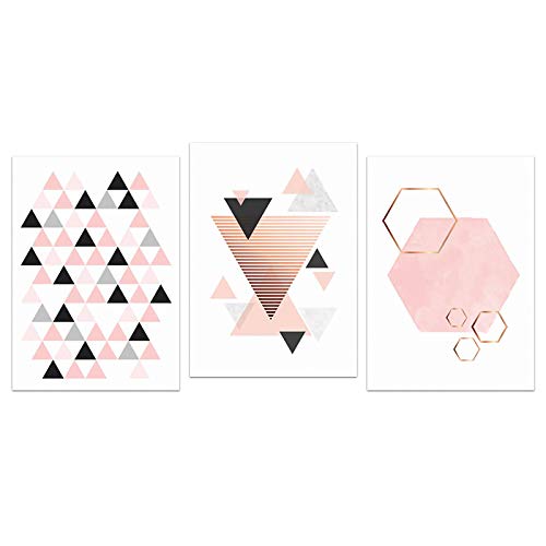 Affiches et impressions style nordique rose géométrie abstraite 3x