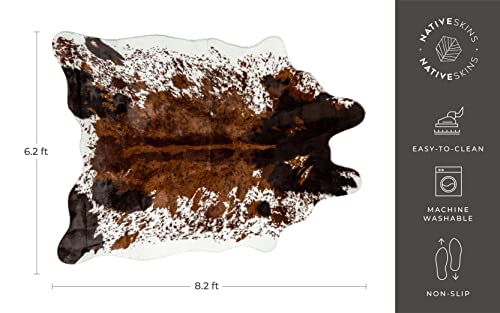 Nativeskins Faux Cowhide Rug Large (6.2Ft X 8.2Ft) - Cow Print Area Rug With Faux Suede No-Slip Backing (Brown, Oversized) #TOP2