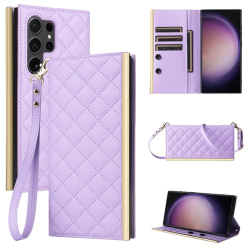 Housse de protection en cuir violet haut de gamme pour Samsung Galaxy S22 Plus