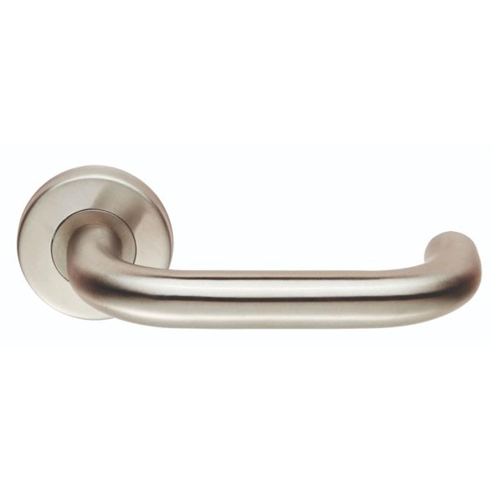 B&Q -  Pair 19mm Round Bar Safety Handle On Round Rose Concealed Fix 201 Satin Steel