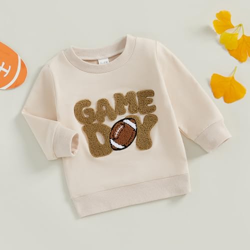 Muasaaluxi Toddler Baby Girl Boy Football Outfit Long Sleeve Game Day Embroidery Sweatshirt Pullover Shirts Fall Clothes2