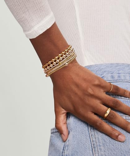 Layered Elastic Stretch 2MM/4MM/6MM Beaded Bracelets - Dainty 14K Gold/Silver Plated Stack Bracelet Set Size of 6.5inch for Women Trendy Jewelry Gift4