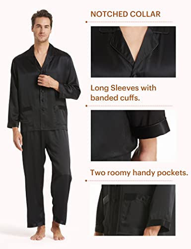 Image of LilySilk 100% Silk Pajamas for Men Soft 19MM Real Mulberry Silk Sleepwear Mens Silk Pajamas Set Lightweight Male Pjs