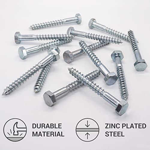 SKIR'CO (8 pcs) DIN 571 Zinc Plated Steel Hexagon Head Wood Screws M10 x 90 mm, Coach Screws, Hex Screw, Lag Bolts - Image 3