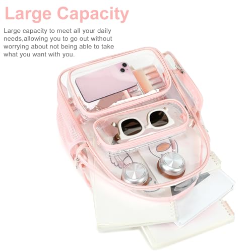 Image of BTOOP Clear Backpack Heavy Duty Transparent Backpack 17 inch See Through Bookbag for College Work Festival Security Padded Strap (Pink)