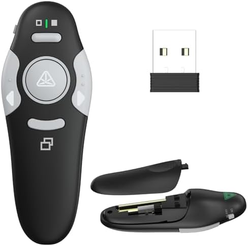 QUI Presentation Clicker Wireless Presenter Remote Clicker for PowerPoint Presentation Remote, PowerPoint Slide Advancer for Mac/Windows/Linux, Google Slide/PPT/Keynote, Black