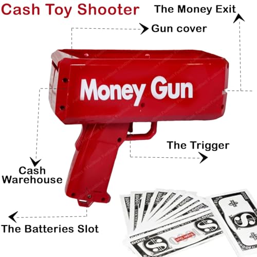 Image of Red Money Gun Shooter with 50PCS Fake Doller, Make It Rain Money Thrower Gun, Handheld Spary Paper Money Cash Gun Fake Gun for Game Video Party