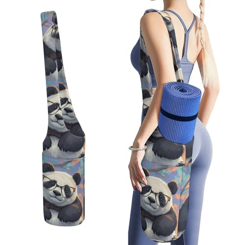 Sac de tapis de yoga Panda en toile durable avec porte-bouteille