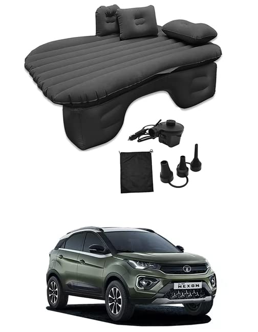 AYW Black Car Bed Mattress for Rest,Travel, Car Back Seat Air Inflation Bed Universal Air Couch with Two Air Pillows, Car Air Pump and 1 Repair Kit for Nexon Universal for All Models