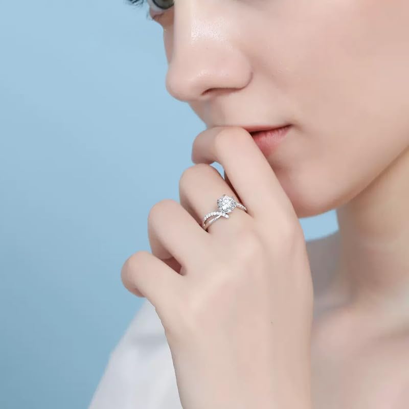 1 Karat Verlobungsring Damen Gold 9K/14K/18K Namensring Gravur Damen mit Zirkon Personalisierte Ringe Diamond Ring Familieringe Mit Wunschnamen Gravur Geschenk für Frauen mit CZ