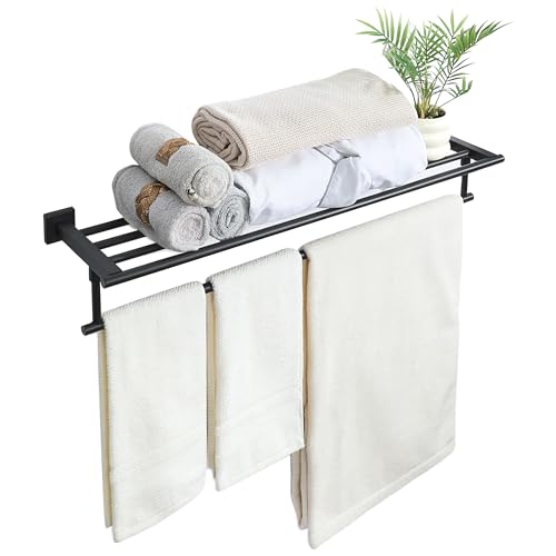 Alise 32 Inch Towel Racks for Bathroom Wall Mounted,Matte Black | SUS304 Stainless Steel Bathroom Towel Holder Towel Shelf with Tower Bar,Double Towel Racks for Bathroom