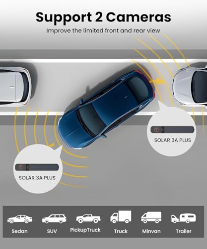 Image of AUTO.VOX 7.2 inch Solar Wireless Dual Backup Cameras with Suction Cup Mount, 1080P DVR Split Screen, Adjustable Windshield Mount, Front and Rear View, IP69K Waterproof for Truck RV Trailer SUV