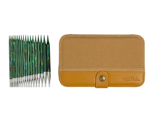 Image of Knit Picks x dellaQ Caspian Green Interchangeable Knitting Needles with Mustard Buddy Case (Mustard and Regular Caspian Needles)