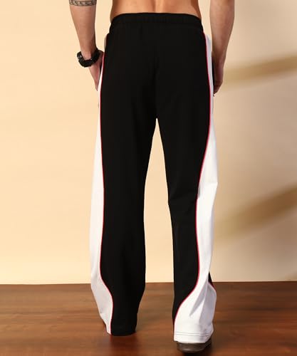 Image of POCKMAN Men Black & White Curve Pipping Wide Leg Comfort Joggers