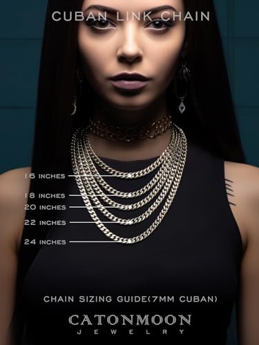 catonmoon 7mm Miami Cuban Link Chain Necklace for Men And Women, 316l Stainless Steel And 925 Sterling Silver Filled, Available In 18/20/22/24/26/28/30 Inches Silver Chain for Men Necklace3