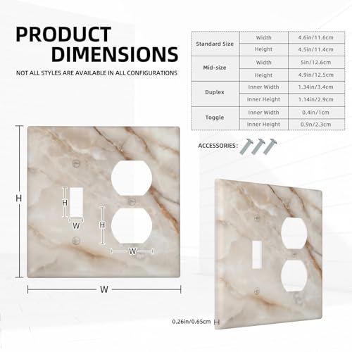 HGWTVBO Beige Marble Pattern Light Switch Cover Modern Wall Plate Decorative 2 Gang 1 Toggle 1 Duplex Comb Switch Plates Electrical Outlet Faceplate for Bathroom Kitchen Bedroom 4.6" x 4.5" by HGWTVBO - Used condition - Image 4