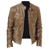 Chaqueta de cuero para hombre, chaqueta de cuero sintético, informal, para motociclista, corte entallado y elegante.