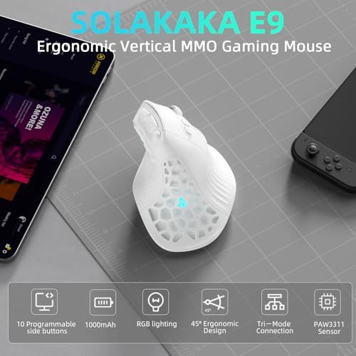 Image of SOLAKAKA E9 Vertical MMO Gaming Mouse 10 Side Buttons,White