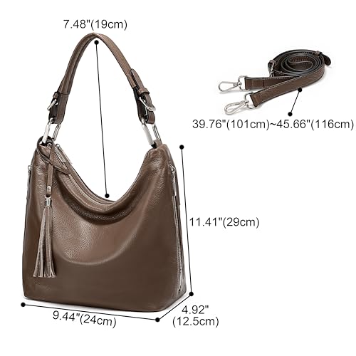 Image of YALUXE Women's Genuine Leather Hobo Handbags Purses Shoulder Bags Cross-body Bags with Double Zippered Pockets