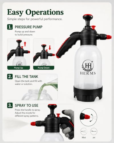 Image of HERMS Aquamist 2L Hand Pressure Spray Pump | 3 Spray Modes | Adjustable Brass Nozzle | Garden Sprayer for Watering Plants, Pesticide, Fertilizer, Home Garden, Nursery & Car Washing (White)