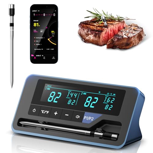Alfolive 2025 AI Wireless Meat Thermometer, Smart Bluetooth Meat Thermometer Digital, ±0.5°F High Accuracy, Grill Temperature Probe for BBQ, Grilling, Smoker, Oven, Cooking, Air Fryer, 1 Probe