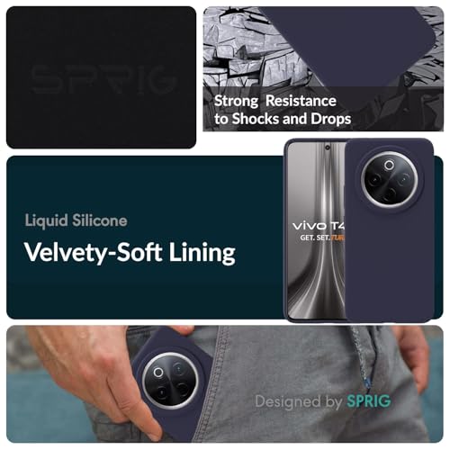 Image of SPRIG Compatible with Vivo T4 Premium SilkTone Back Cover Drop Tested Shock Proof Mobile Case for Men, Women, Boys and Girls with Camera Protection (Midnight Blue)