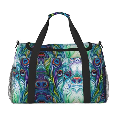 Sac de nuit noir motif plumes de paon taille unique