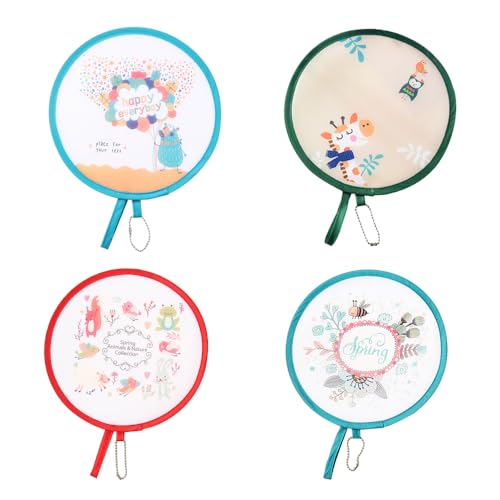 猫仙人 団扇 男女兼用 うちわ 花火大会 丸型 イベント 折り畳み式 軽量 持ち運び便利ミニ コンパクト (4セット)