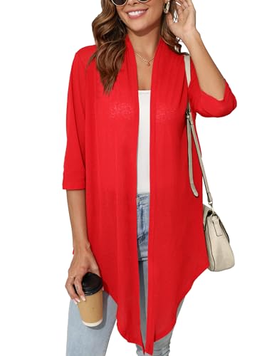 Image of Women's Lightweight Open Front Cardigans Short Sleeve Casual Soft Sheer Cardigan S-2XL with Pockets