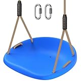 BeneLabel Schaukel Kinder, Indoor Outdoor Babyschaukel Hartgummi Schaukelsitz Spielplatz Gartenschaukel Breit Schaukelbrett mit Verstellbar 150-200cm Seil für Teens/Erwachsene, Blau Gewölbte/272kg