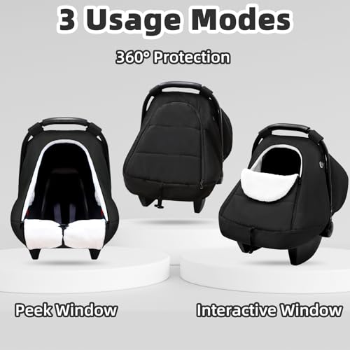 Image of SWESEN Winter Car Seat Covers for Babies, Cozy & Warm Cover, Infant Car Seat Canopy Water Resistant, Universal Cold Weather Shield, Black