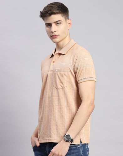 Image of Monte Carlo Mens Striped Cotton Blend Polo Collar Half Sleeve Regular Fit Casual T-Shirt (224064188)