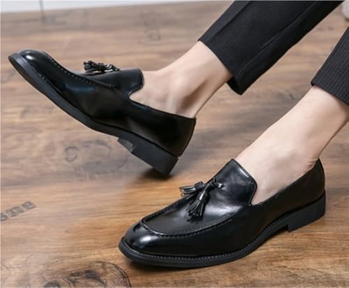 Men's Loafers Shoes Tassel Square Burnished Toe Leather Lightweight Comfortable Anti-Slip Classic Prom Slip-on4