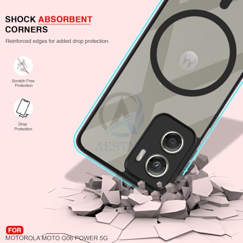 Image of AESTMO Moto G06 Power 5G Back Cover | 360 Protection | Crystal Clear Hard Back Transparent | Compatible with MagSafe Accessories (PC+TPU, Black Bumper)